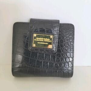 Leather Jewels Leather Wallet Bifold Credit Card Bill Croc Black Small Compact
